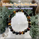 Bracelet Mala Oeil De Tigre Multicolore Avec Pochette En Velours