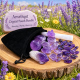 Conjunto de bolsa de gemas de serenidad de cristal de amatista