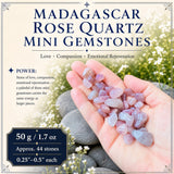 Mini pierres précieuses de quartz rose de Madagascar (lot de 50 grammes / 1,7 oz)