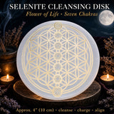 Disco di pulizia per l'allineamento del chakra del fiore della vita di selenite