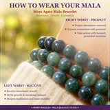 Bracelet Mala Moss Agate avec pochette en velours