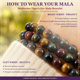 Bracelet Mala Oeil De Tigre Multicolore Avec Pochette En Velours
