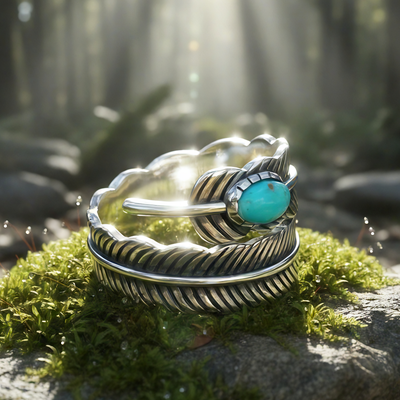 Blue Howlite & Silver Feather Ring