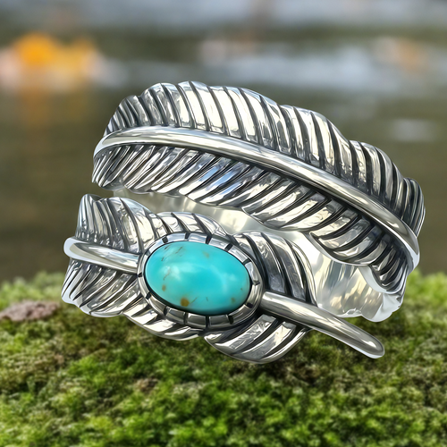 Blue Howlite & Silver Feather Ring