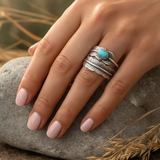 Blue Howlite & Silver Feather Ring