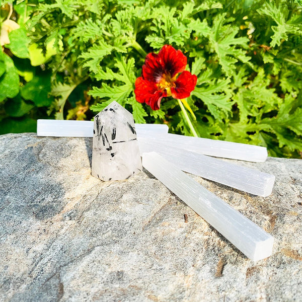 WORKING ON NEW Tourmalinated Quartz + Selenite Cleansing Set - rawstone