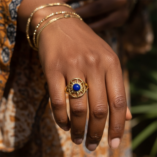Lapis Lazuli & Gold Solar Wisdom Ring