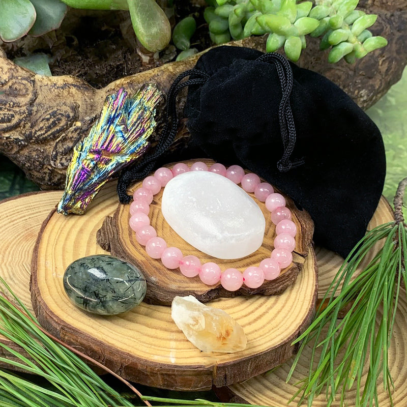 Rose Quartz Mala Armbånd Tranquility Pouch Sæt