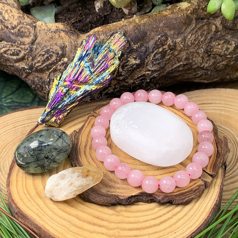 Rose Quartz Mala Armbånd Tranquility Pouch Sæt