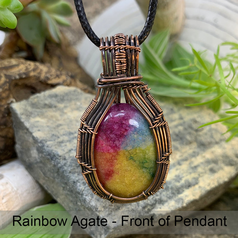 Collier pendentif en fil de cuivre en agate arc-en-ciel Harmony