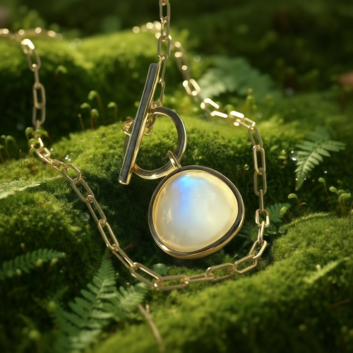 Moonstone & Gold Lunar Lock Necklace