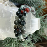 Pulsera de piedra de sangre africana Mala con bolsa de terciopelo
