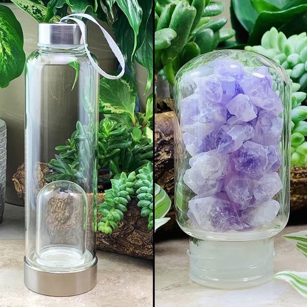 WWW - PRICING - Amethyst Fairy Clusters Pod Crystal Water Bottle - water