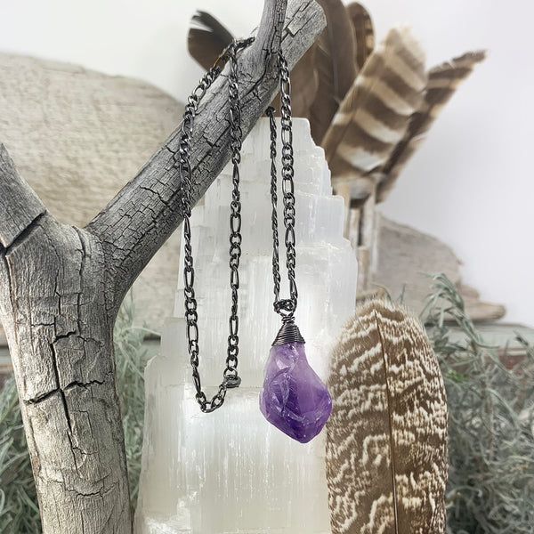 Amethyst Wire Wrapped Pendant + Pouch