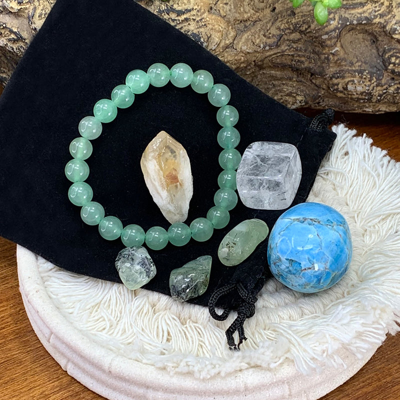 Aventurine Mala Armbånd Prosperity Pouch Sæt