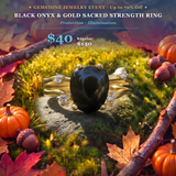 GEMSTONE JEWELRY EVENT Black Onyx & Gold Sacred Strength Ring