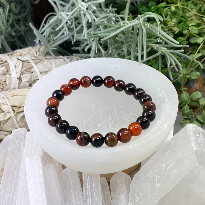 Bracelet Mala en agate à rayures noires avec pochette en velours