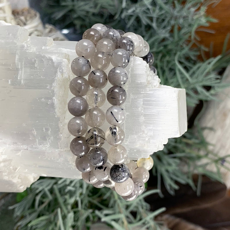Pulsera Mala De Cuarzo Y Turmalina Negra Con Estuche De Terciopelo