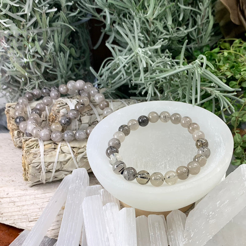 Pulsera Mala De Cuarzo Y Turmalina Negra Con Estuche De Terciopelo