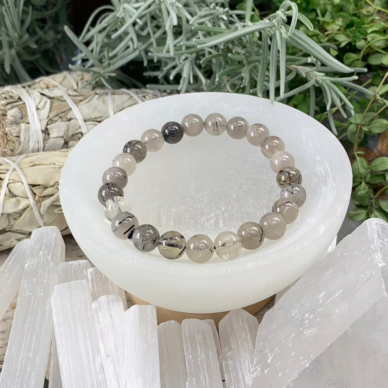 Pulsera Mala De Cuarzo Y Turmalina Negra Con Estuche De Terciopelo