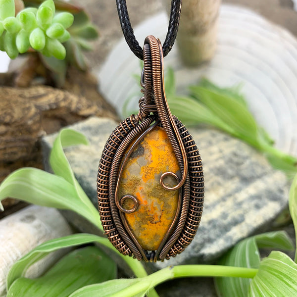 Bumblebee Jasper Copper Wire Pendant Necklace