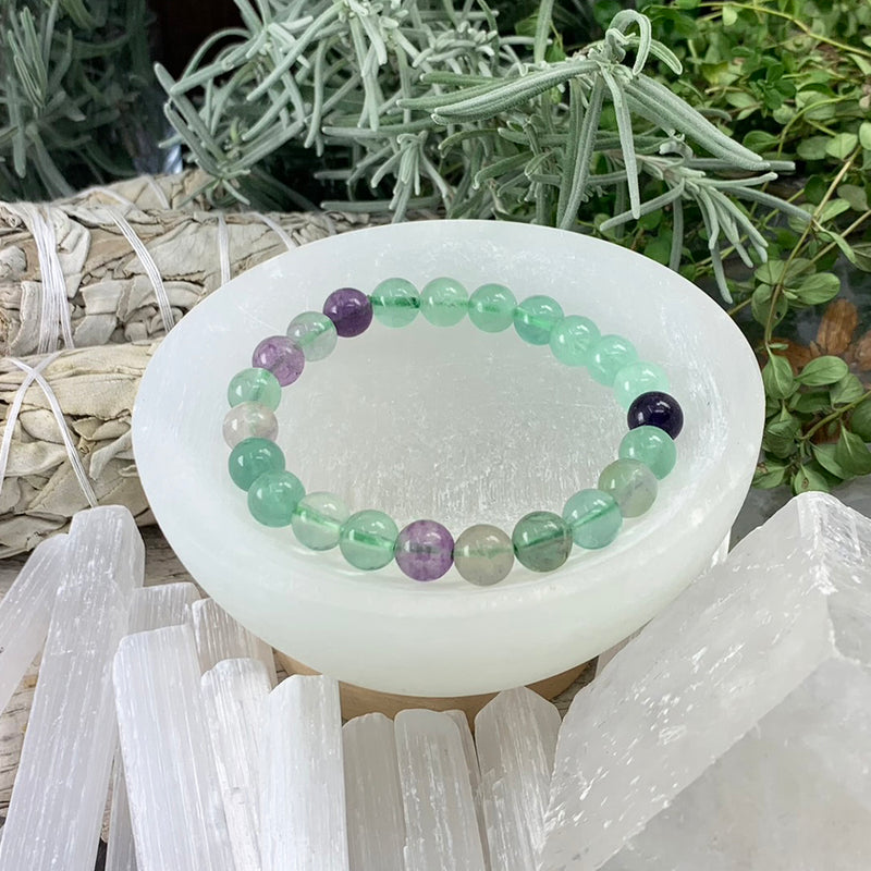 Pulsera Mala Fluorita Con Bolsa De Terciopelo