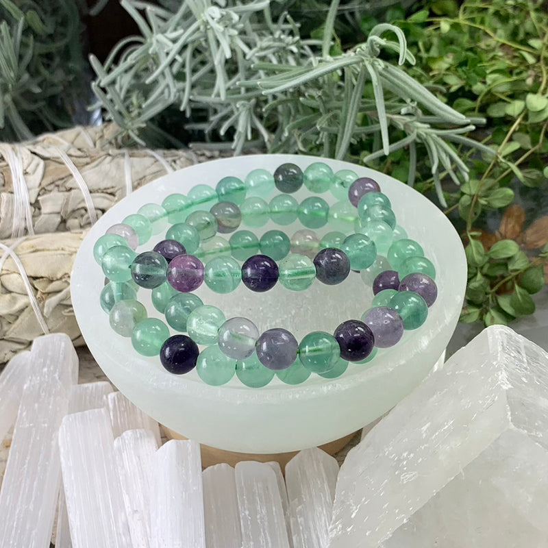 Pulsera Mala Fluorita Con Bolsa De Terciopelo