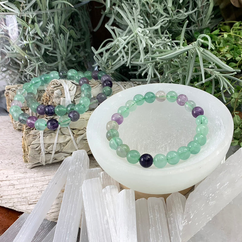 Pulsera Mala Fluorita Con Bolsa De Terciopelo
