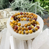 Pulsera Mala Golden Mookaite Jaspe Con Bolsa De Terciopelo
