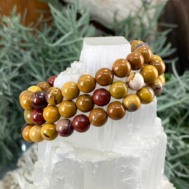 Bracelet Mala Doré Mookaite Jasper Avec Pochette En Velours