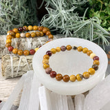 Pulsera Mala Golden Mookaite Jaspe Con Bolsa De Terciopelo
