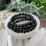 Bracelet Mala Obsidienne Dorée Avec Pochette