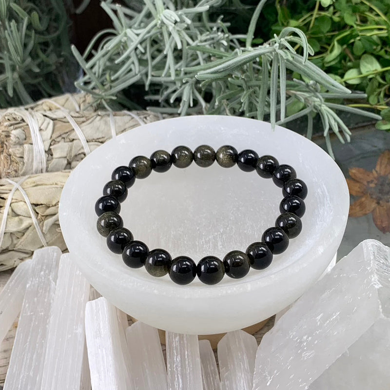 Pulseira Mala Dourada Obsidiana com Bolsa