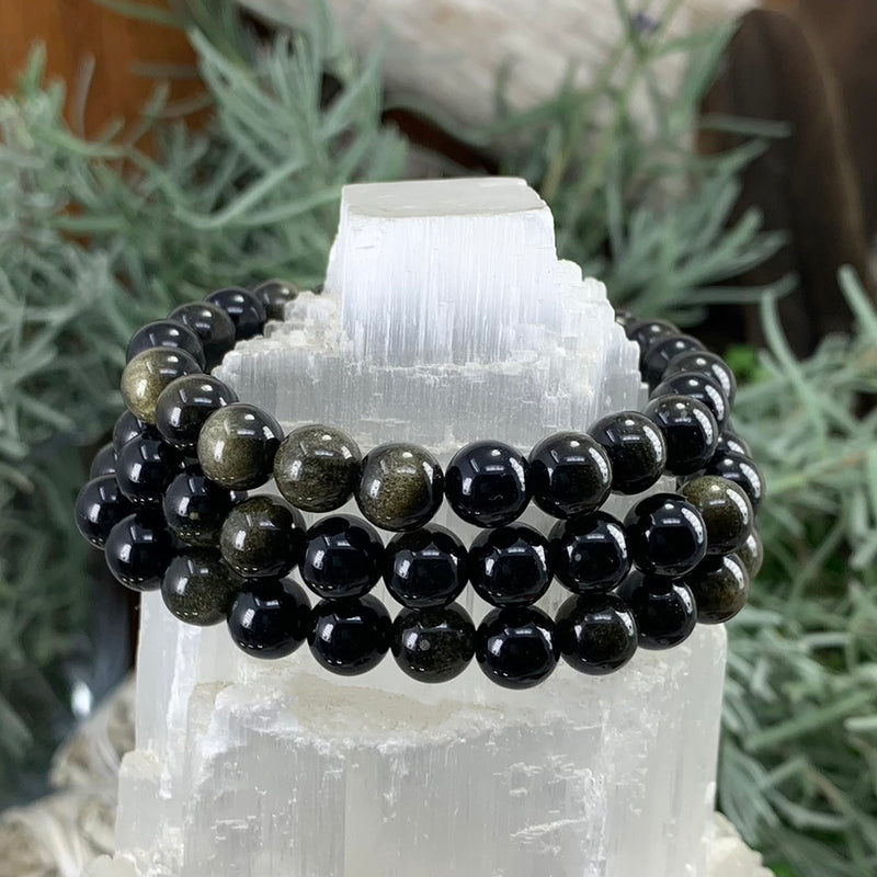 Pulseira Mala Dourada Obsidiana com Bolsa