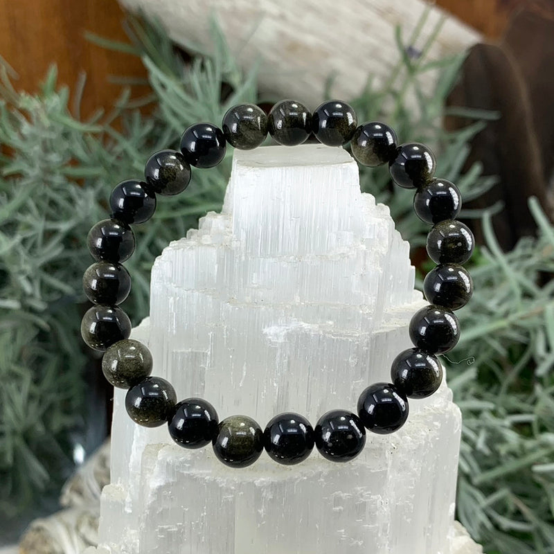 Bracelet Mala Obsidienne Dorée Avec Pochette