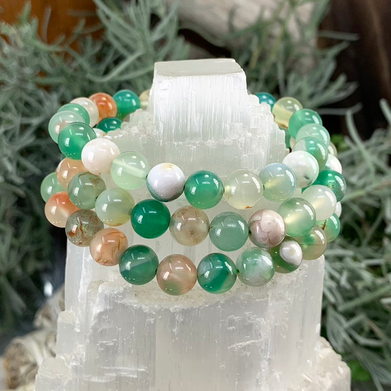 Mala Green Cherry Agate Bracelet With Velvet Pouch