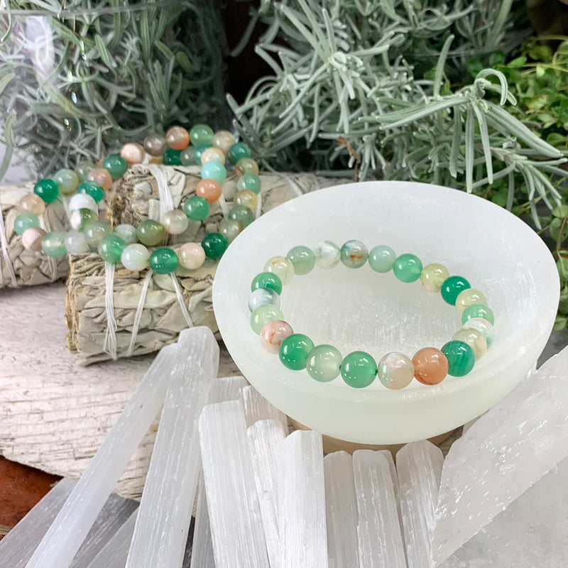 Mala Green Cherry Agate Bracelet With Velvet Pouch