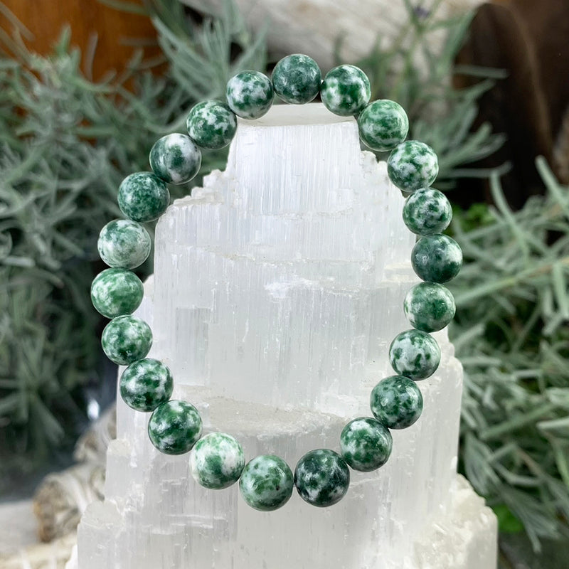 Bracciale Mala di diaspro maculato verde con custodia in velluto