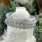 Pulsera Mala De Piedra Luna Gris Con Bolsita De Terciopelo