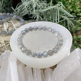 Pulsera Mala De Piedra Luna Gris Con Bolsita De Terciopelo