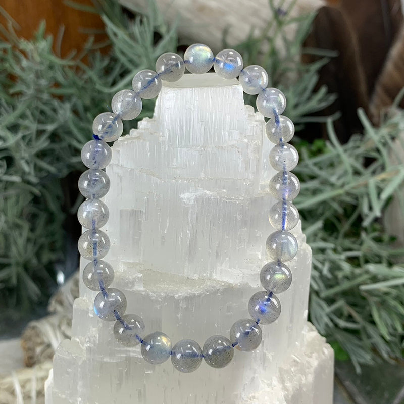 Bracciale Mala in pietra di luna grigia con custodia in velluto