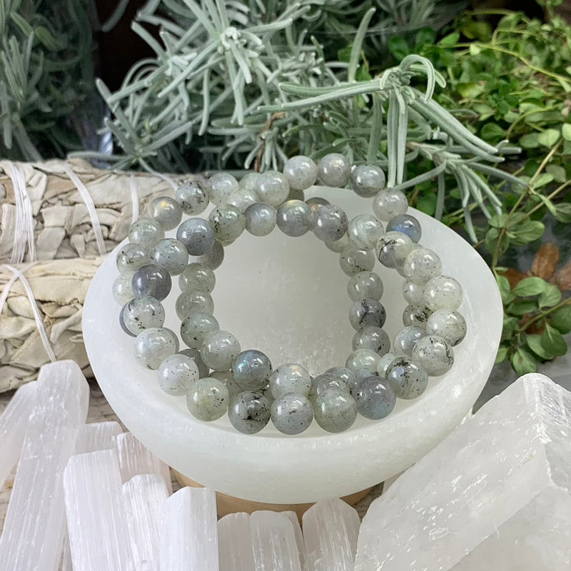 Mala Labradorite Bracelet With Velvet Pouch