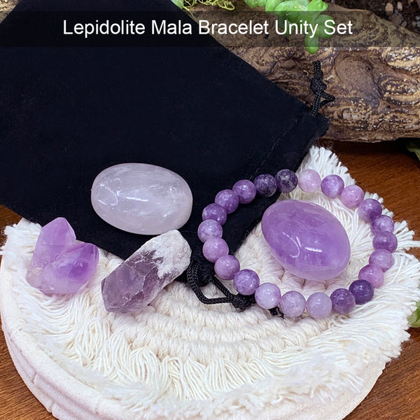 Conjunto de bolsa unidade de pulseira Lepidolite Mala