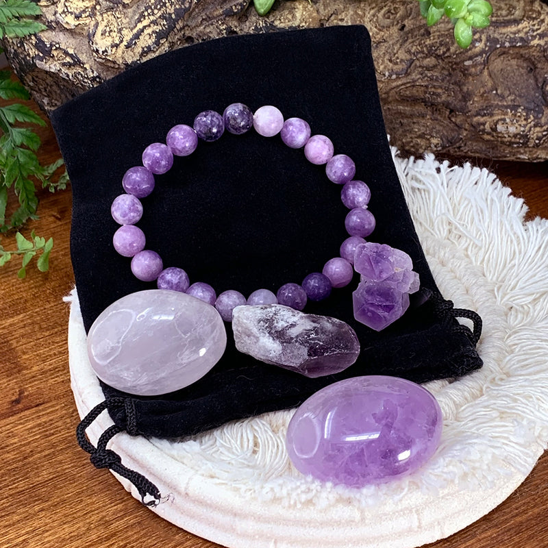 Lepidolite Mala armbånd Unity Pouch Sæt