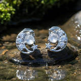 Moonstone & Silver Celestial Stud Earrings