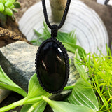 Obsidian Macramé Pendant Necklace