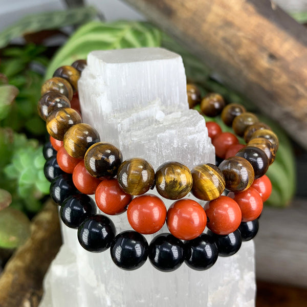 Juego de pulseras de cristal Mala de 3 piezas Ground & Protect