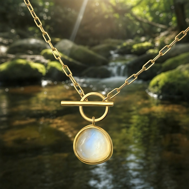 Moonstone & Gold Lunar Lock Necklace