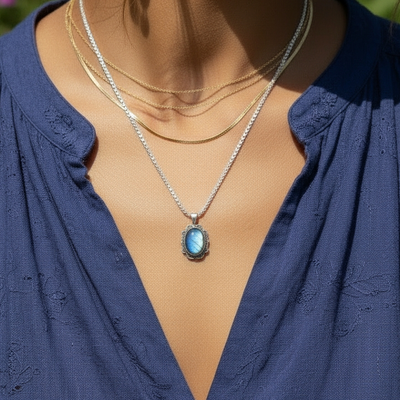 Rainbow Moonstone Goddess Necklace