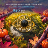 GEMSTONE JEWELRY EVENT Black Onyx & Gold Solar Power Ring